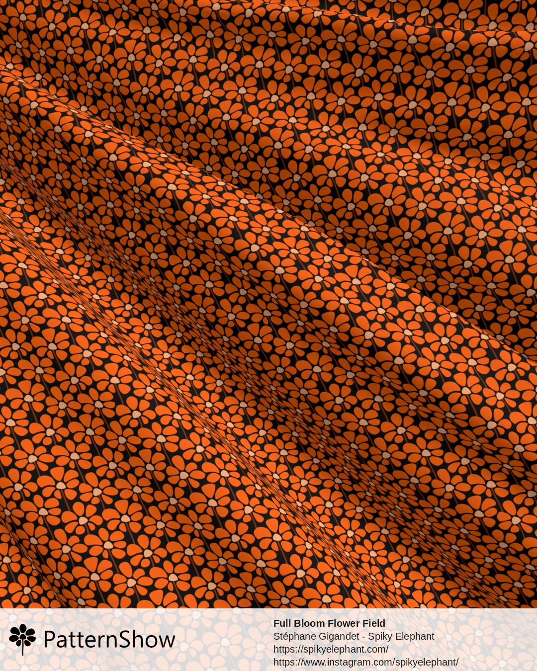 Full Bloom Flower Field - Orange on Black