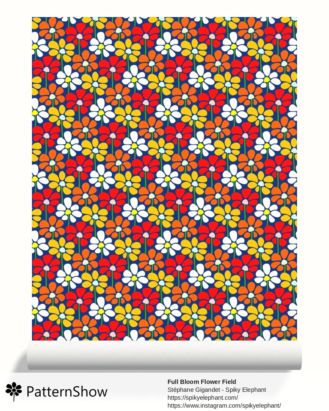 Full Bloom Flower Field wallpaper - Red Orange Yellow White on Blue