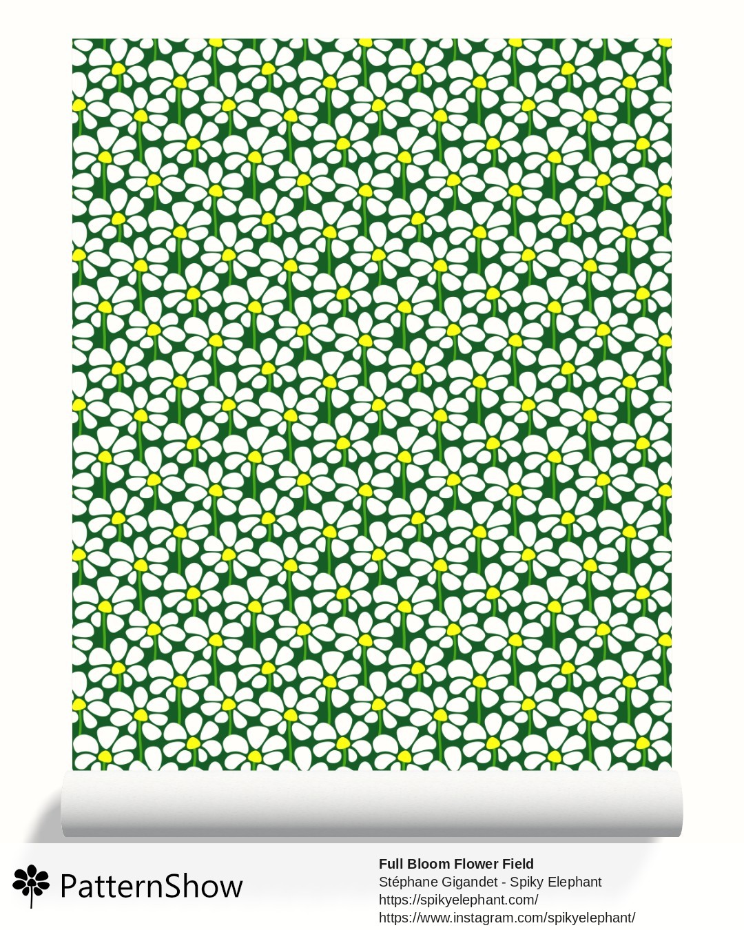 Full Bloom Flower Field wallpaper - White on Grass Green