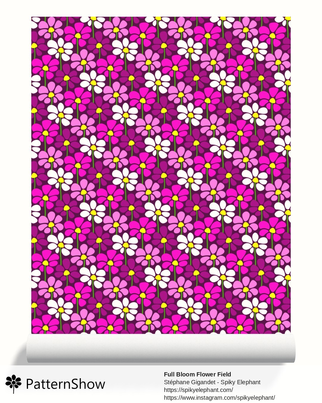 Full Bloom Flower Field wallpaper - Purple Pink White on Deep Purple