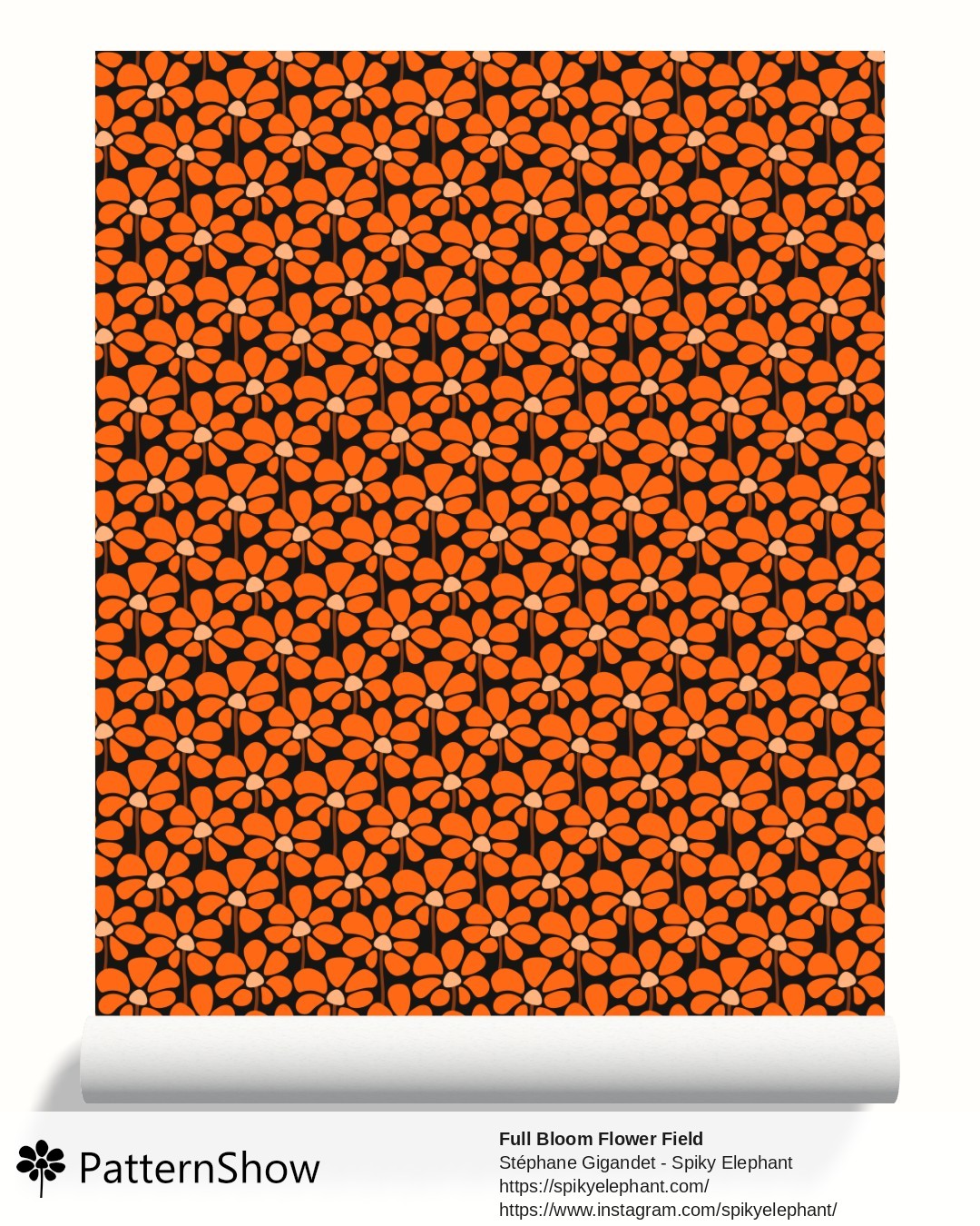 Full Bloom Flower Field wallpaper - Orange on Black