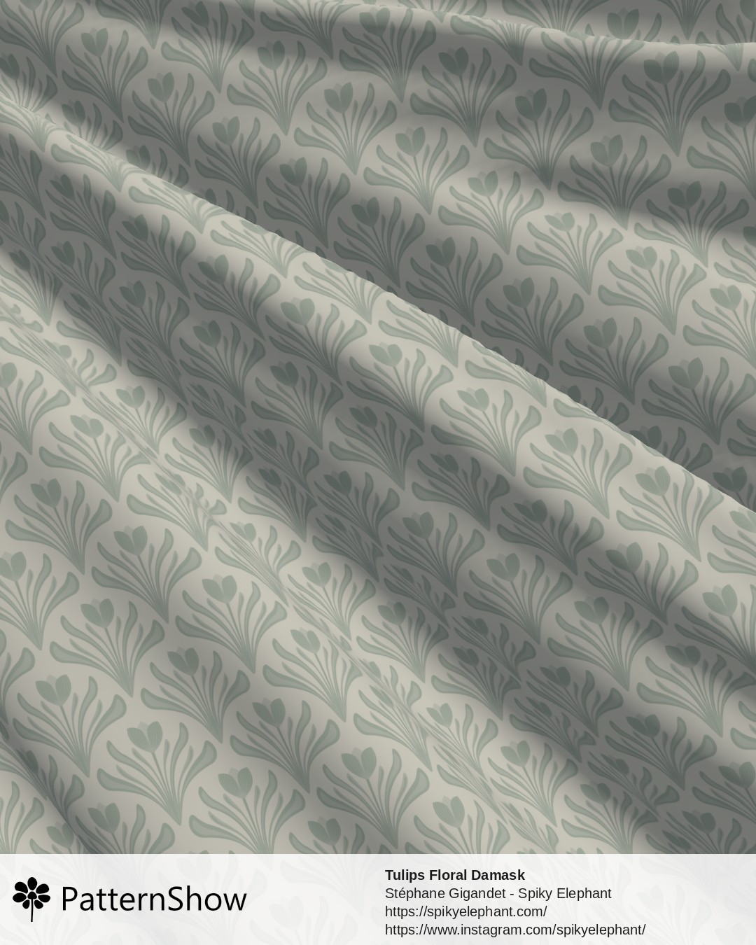 Tulips Floral Damask - Muted Pastel Sage Green