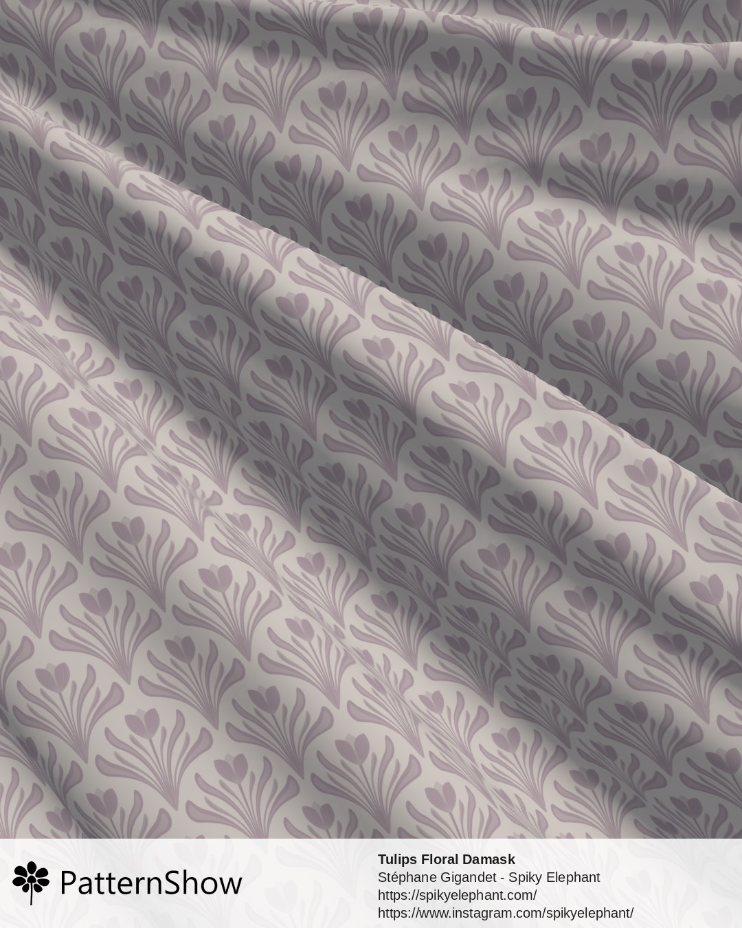 Tulips Floral Damask - Light Mauve Pale Grape Purple