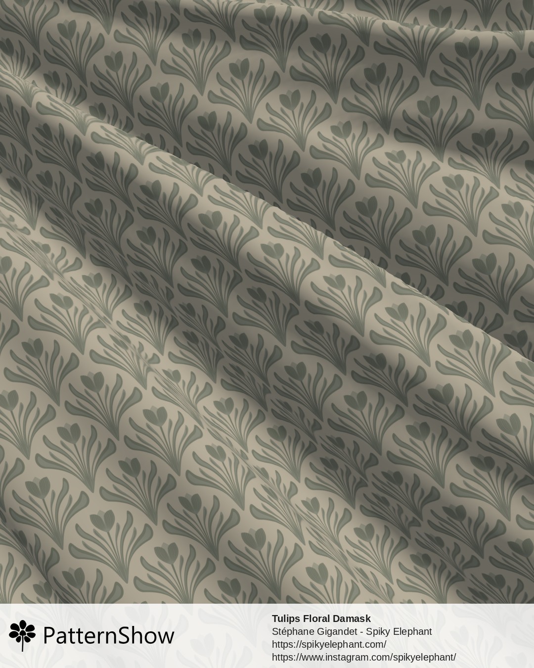 Tulips Floral Damask - Dark Sage Green Dusty Artichoke