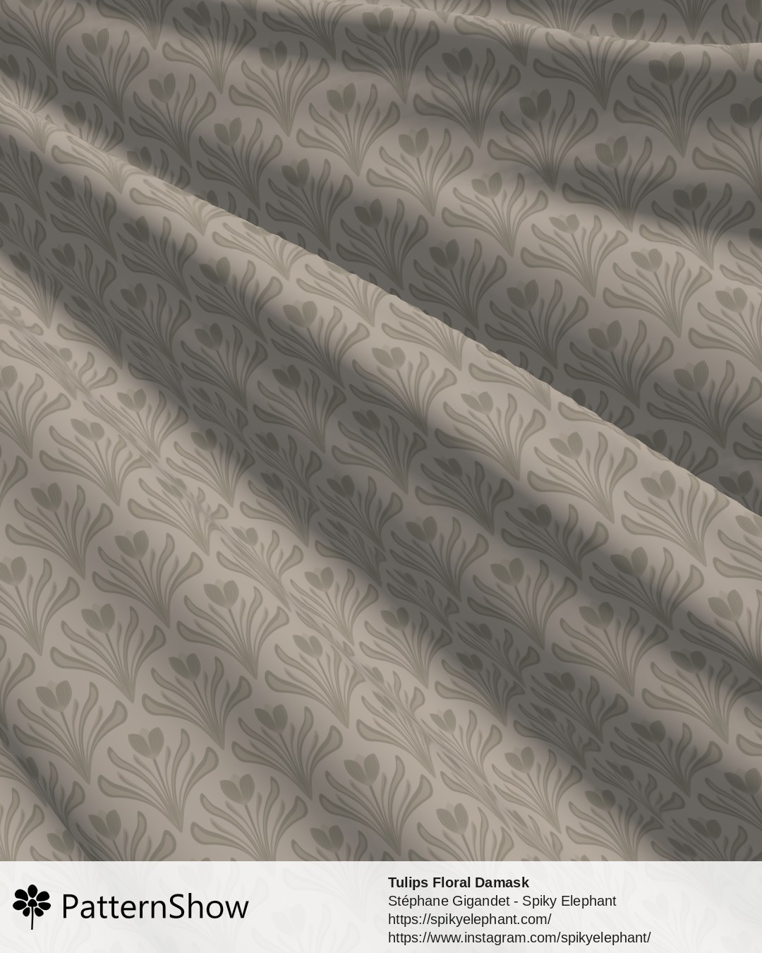 Tulips Floral Damask - Neutral Brown Beige