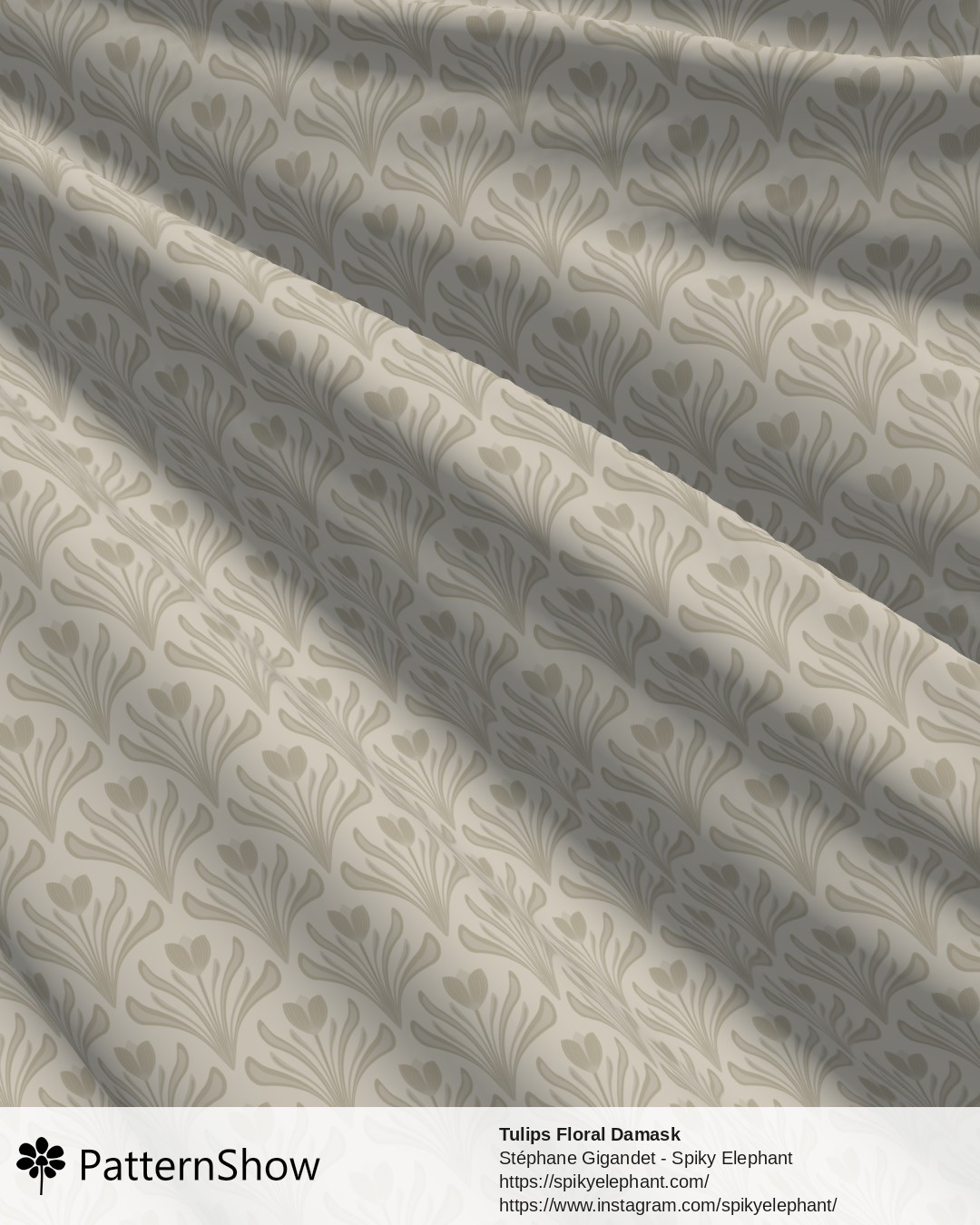 Tulips Floral Damask - Beige Tan Cream