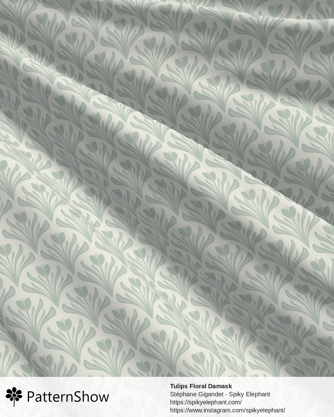 Tulips Floral Damask - Muted Pastel Sage Green