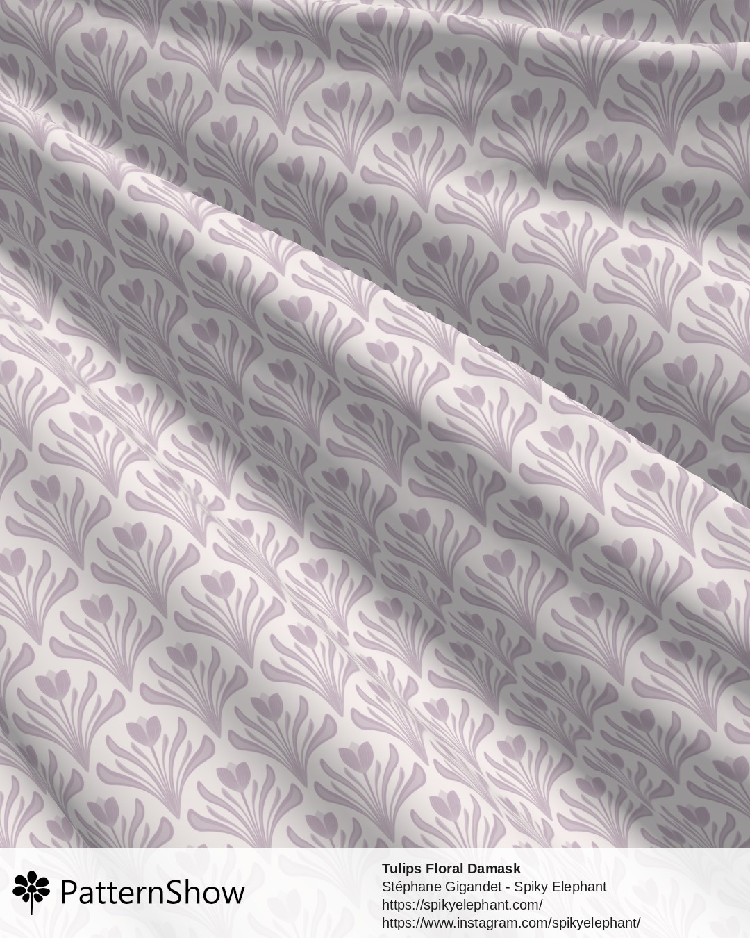 Tulips Floral Damask - Light Mauve Pale Grape Purple