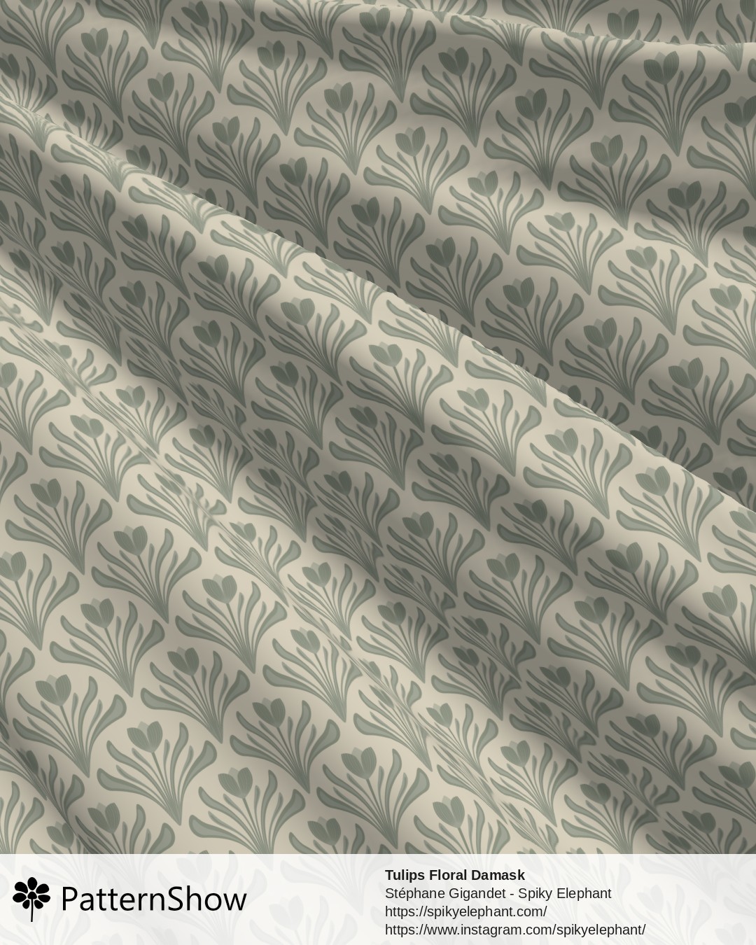 Tulips Floral Damask - Dark Sage Green Dusty Artichoke
