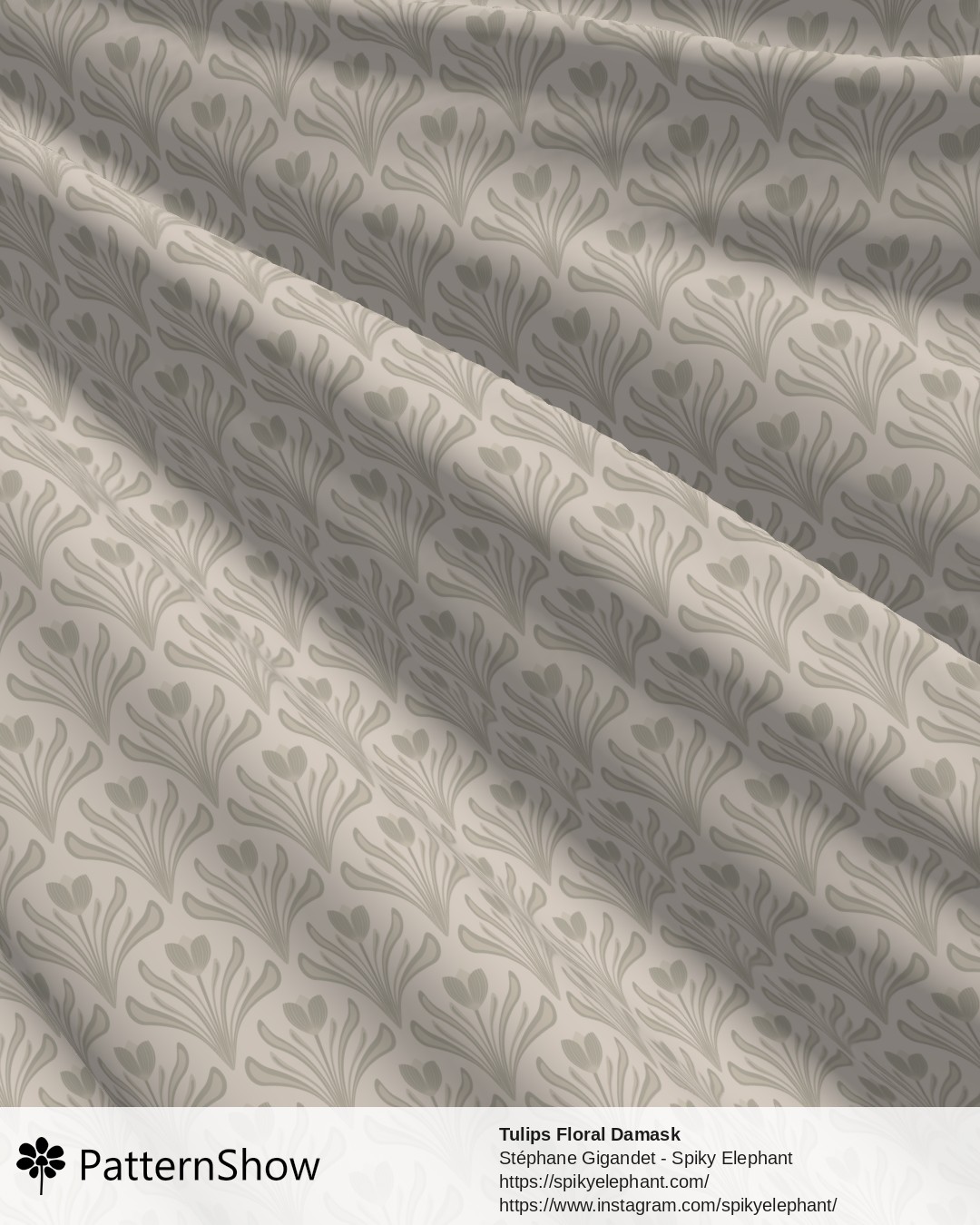 Tulips Floral Damask - Neutral Brown Beige