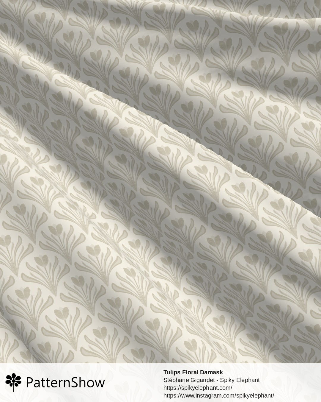 Tulips Floral Damask - Beige Tan Cream