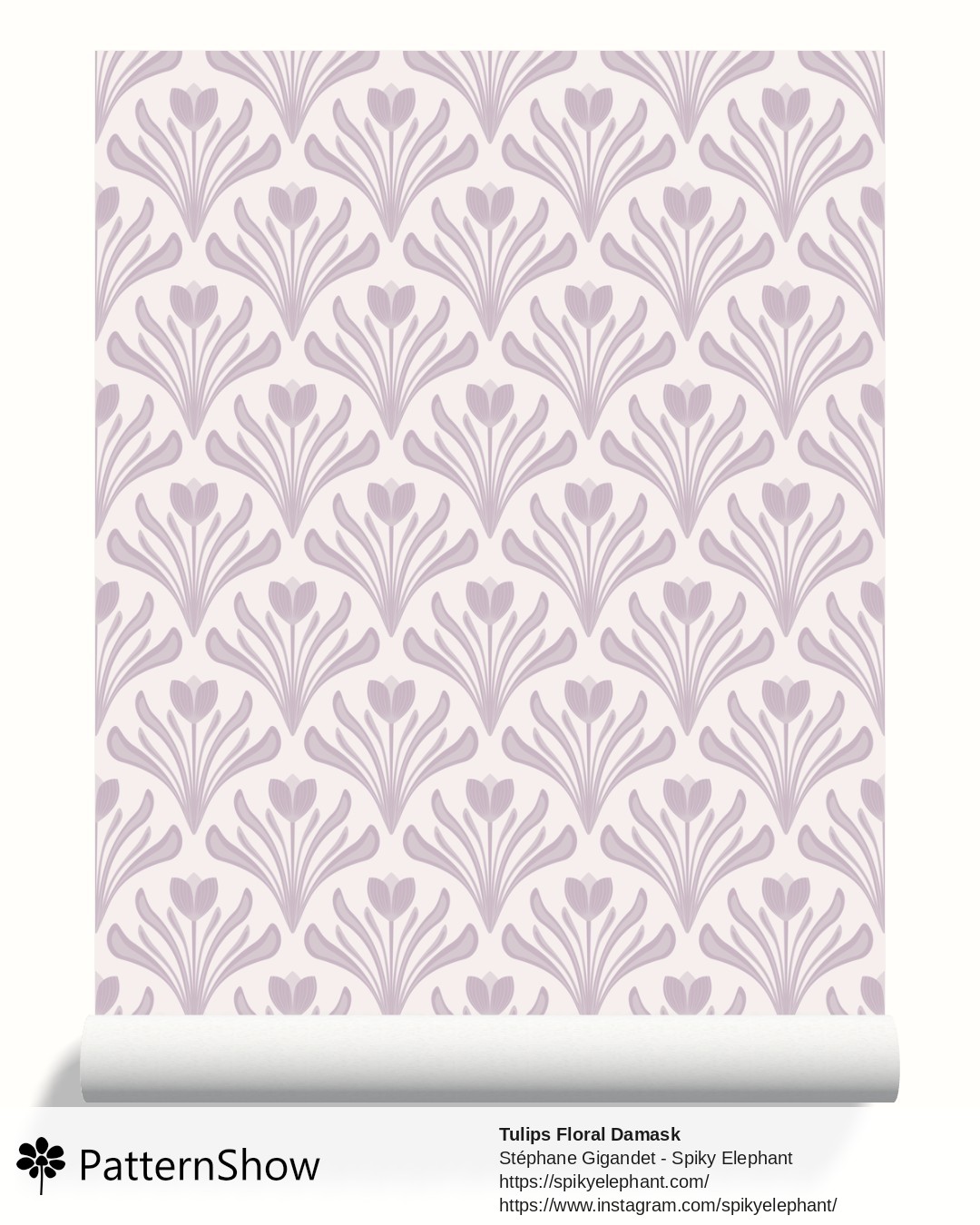 Tulips Floral Damask wallpaper - Light Mauve Pale Grape Purple