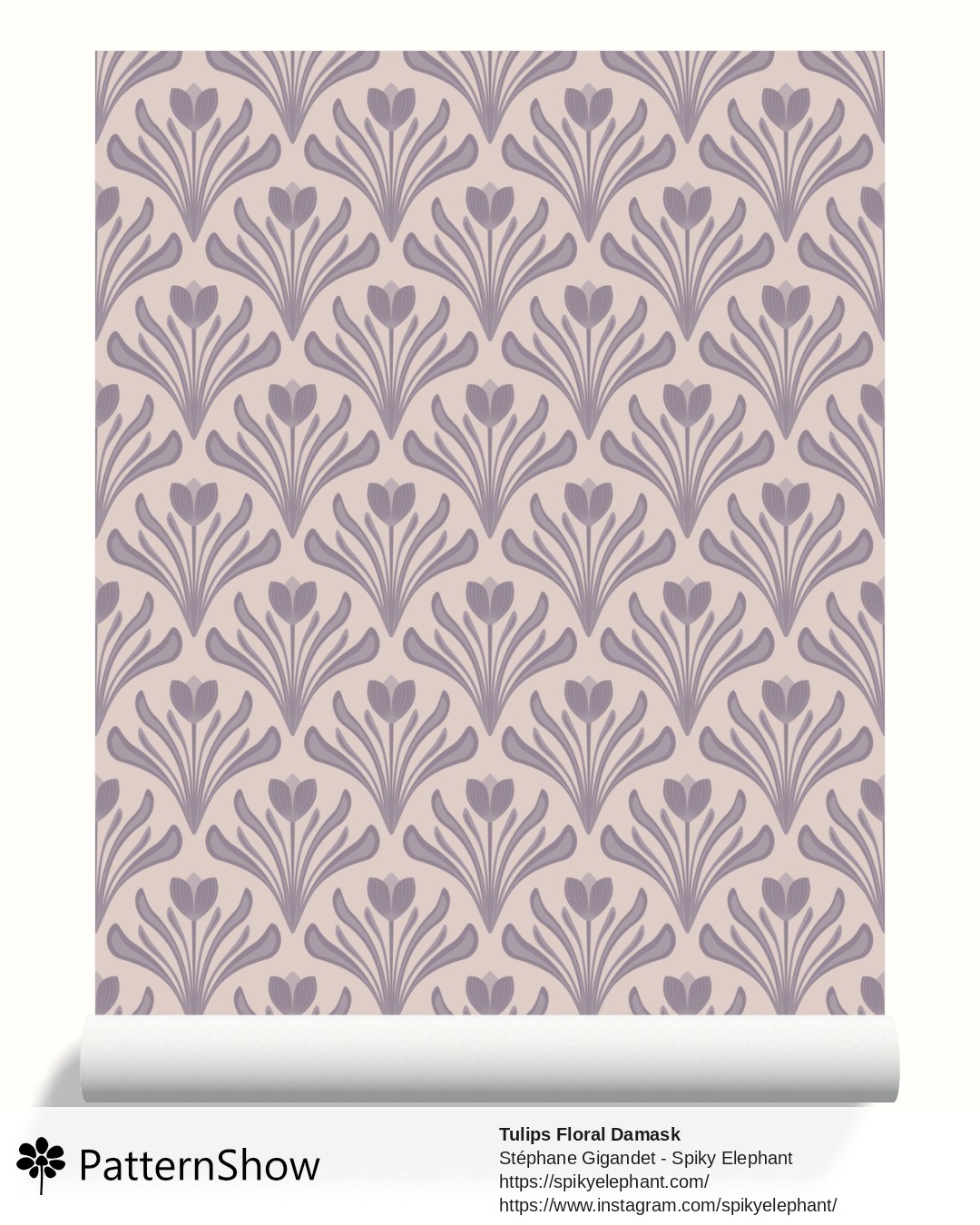 Tulips Floral Damask wallpaper - Faded Purple Lilac Lavender Blush