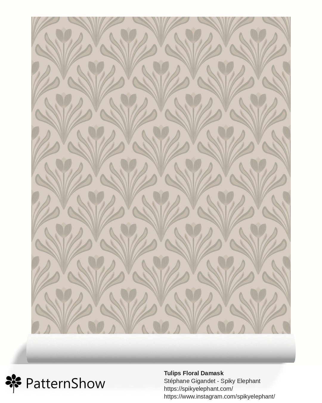 Tulips Floral Damask wallpaper - Neutral Brown Beige