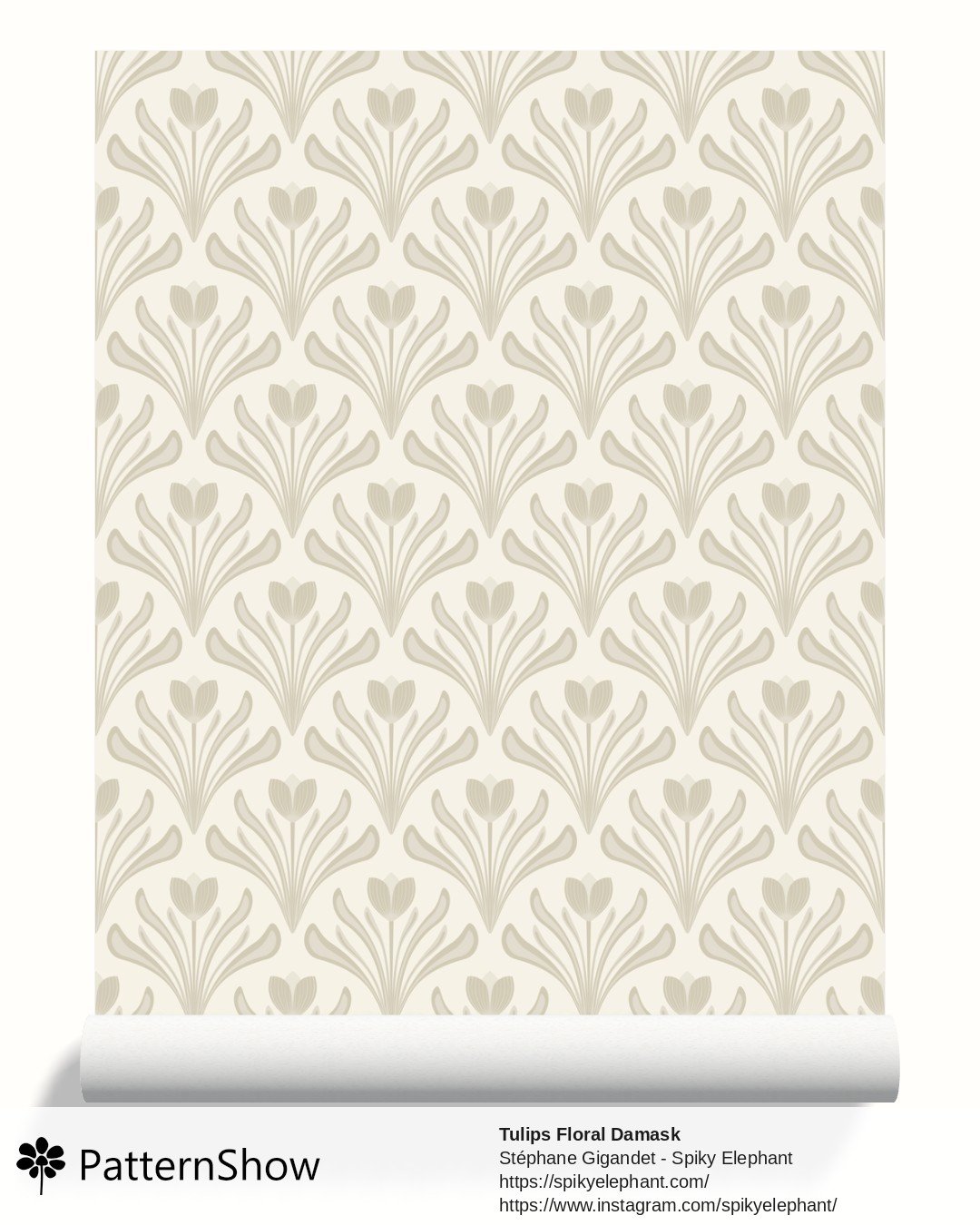 Tulips Floral Damask wallpaper - Beige Tan Cream