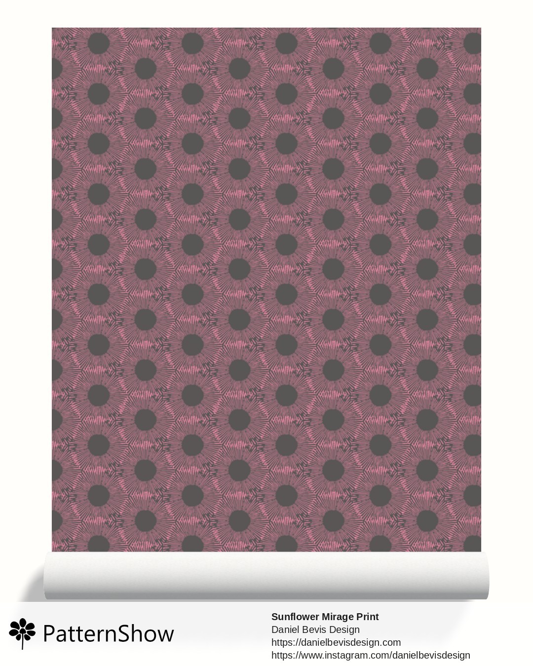 Sunflower Mirage Print wallpaper - Raspberry Pink and Mouse Grey