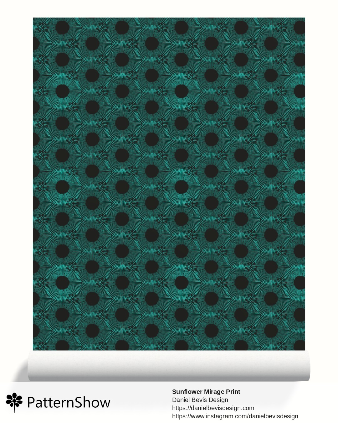 Sunflower Mirage Print wallpaper - Neon Teal and Black