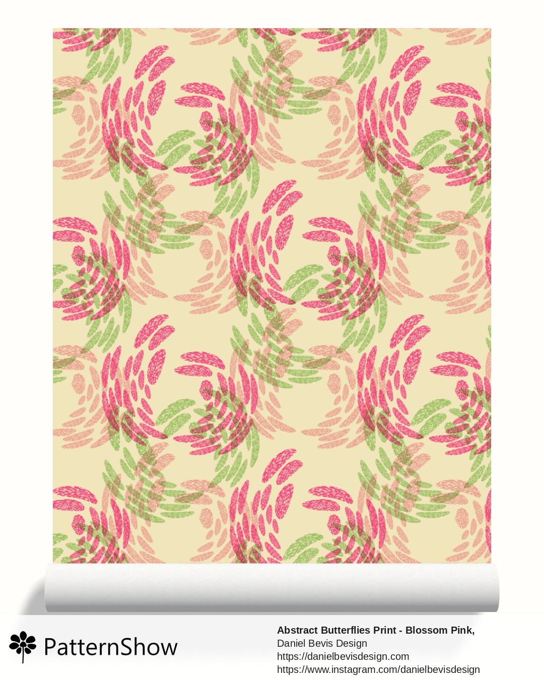 Abstract Butterflies Print - Blossom Pink, Grass Green and Cream wallpaper - Blossom Pink, Grass Green & Cream
