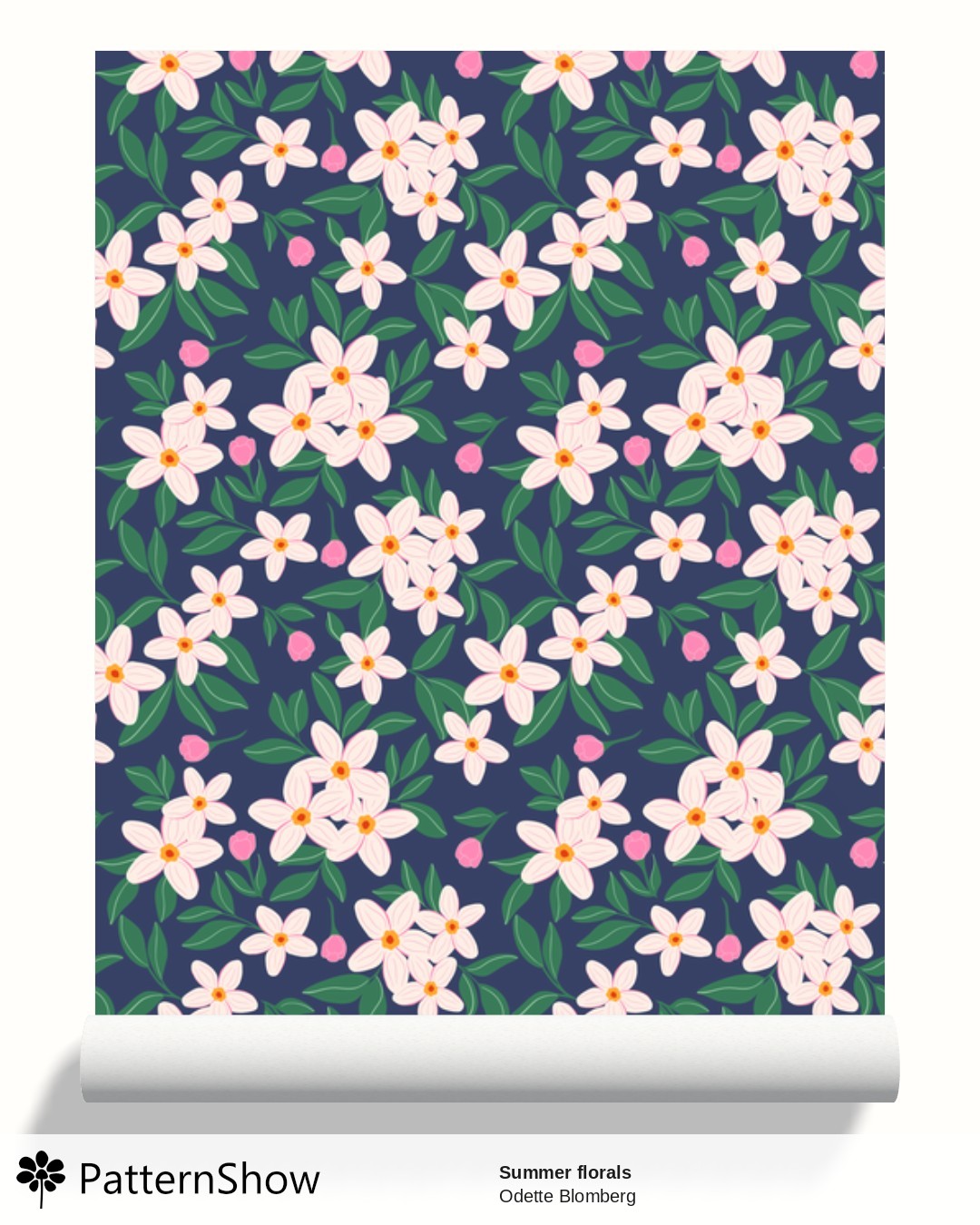 Summer florals wallpaper - Dark blue