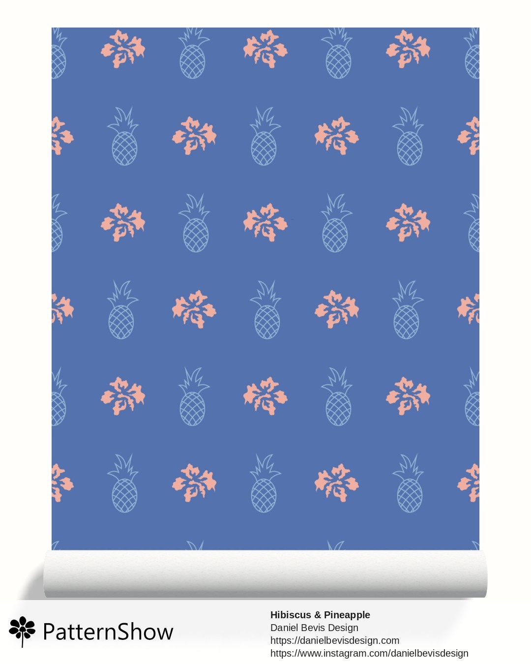 Hibiscus & Pineapple wallpaper - Aloha Blue and Pink