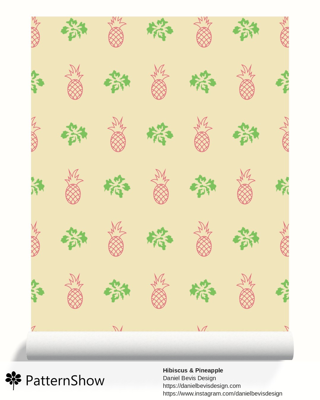 Hibiscus & Pineapple wallpaper - Blossom Pink, Grass Green & Cream