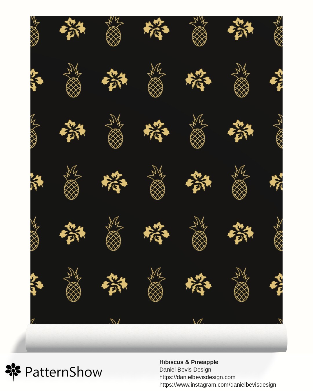 Hibiscus & Pineapple wallpaper - Black and Gold