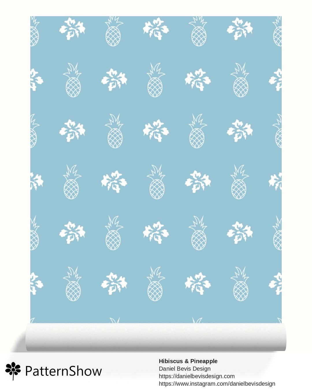Hibiscus & Pineapple wallpaper - Island Wave Blue