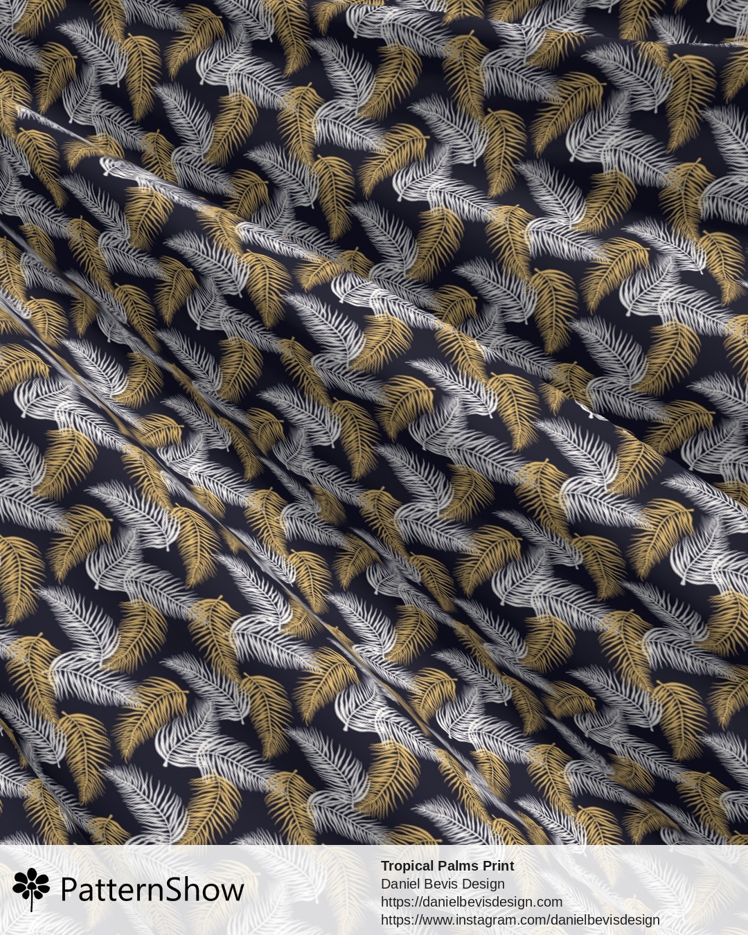 Tropical Palms Print - White, Gold & Navy