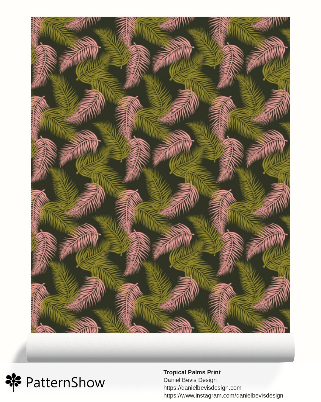 Tropical Palms Print wallpaper - Avocado Lime, Blush Pink and Forest Green