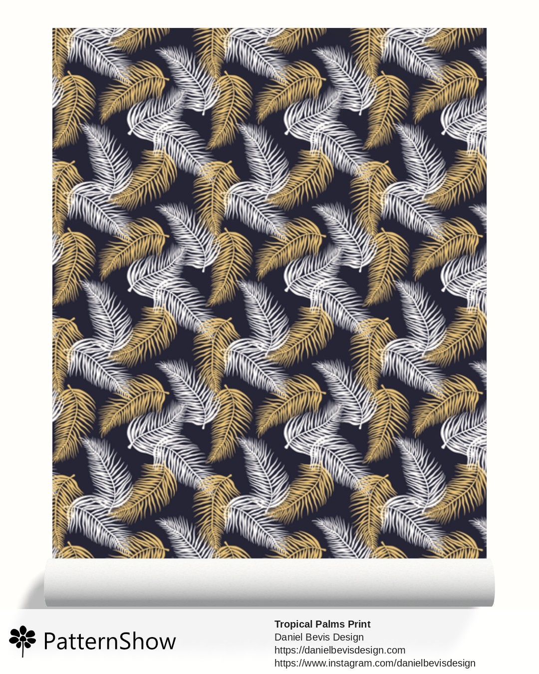 Tropical Palms Print wallpaper - White, Gold & Navy