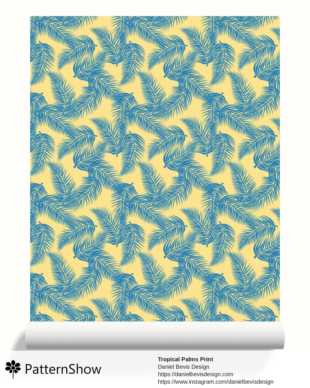 Tropical Palms Print wallpaper - Royal Blue and Yellow