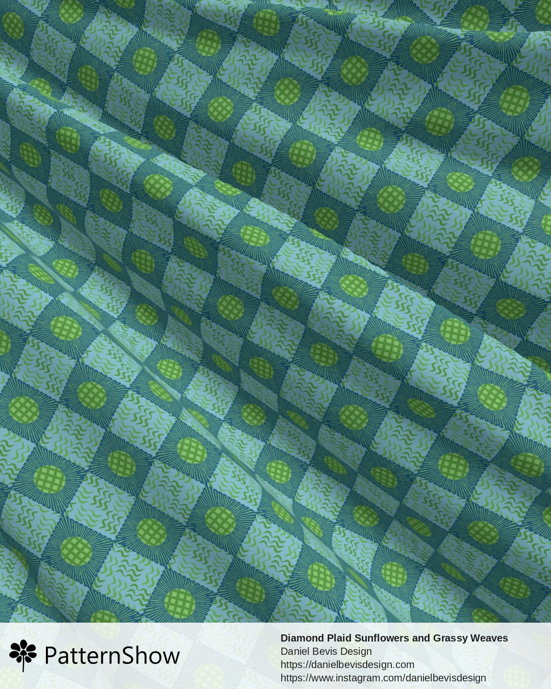 Diamond Plaid Sunflowers and Grassy Weaves - Pond Life