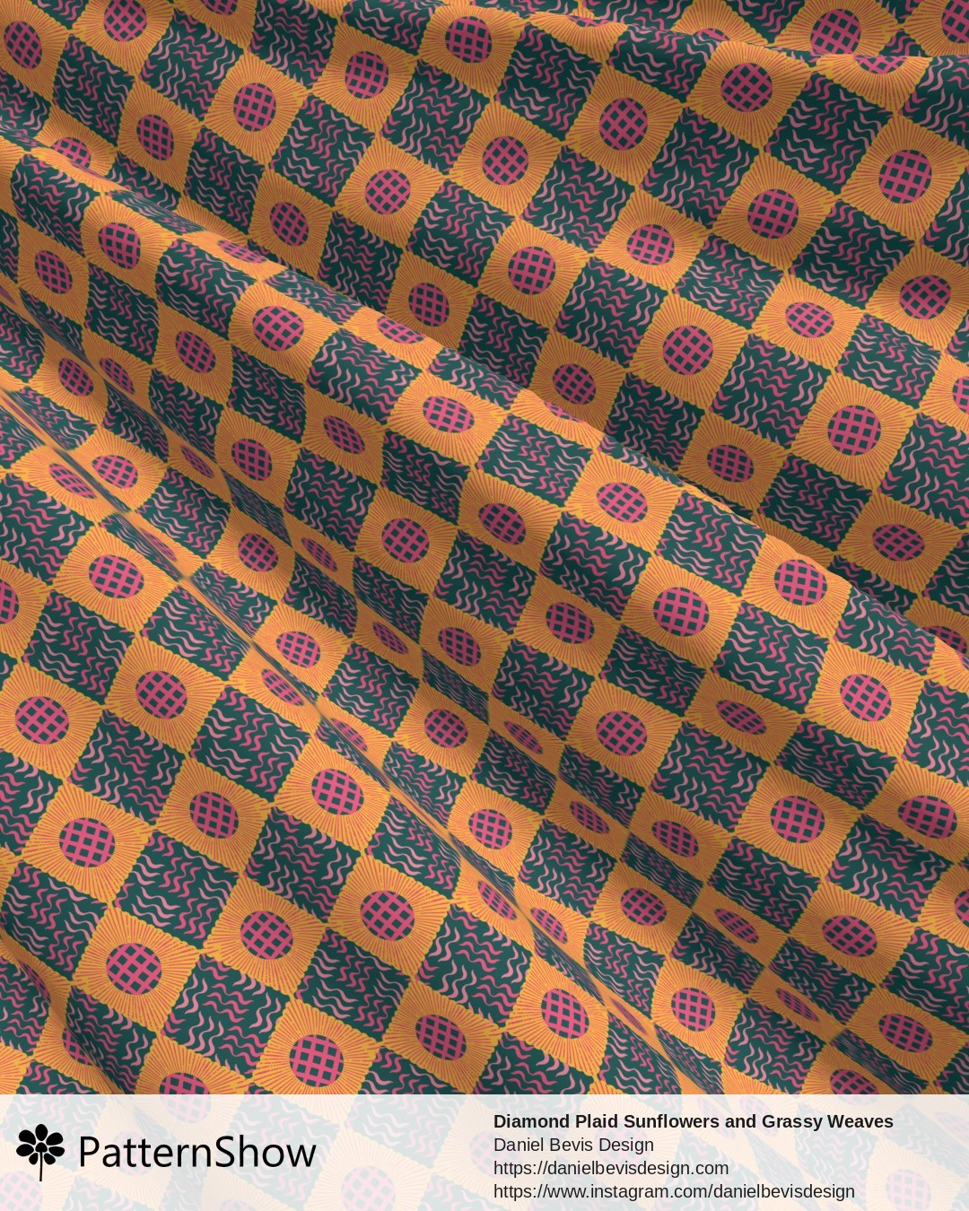 Diamond Plaid Sunflowers and Grassy Weaves - Summer Blush and Bayberry Green