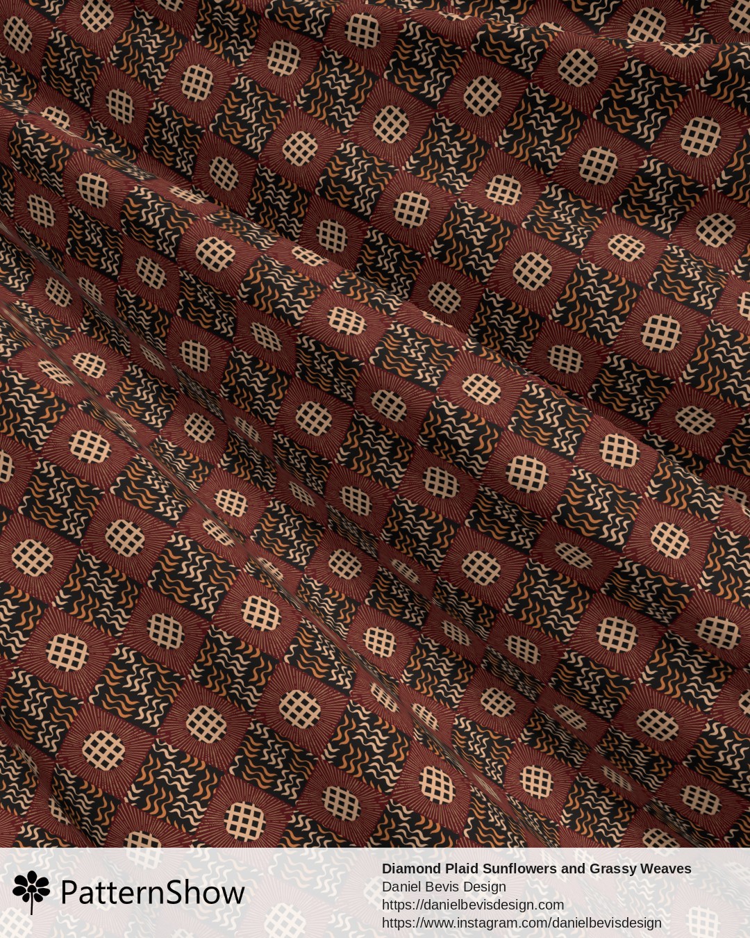 Diamond Plaid Sunflowers and Grassy Weaves - Fiery Draconic Heraldry 