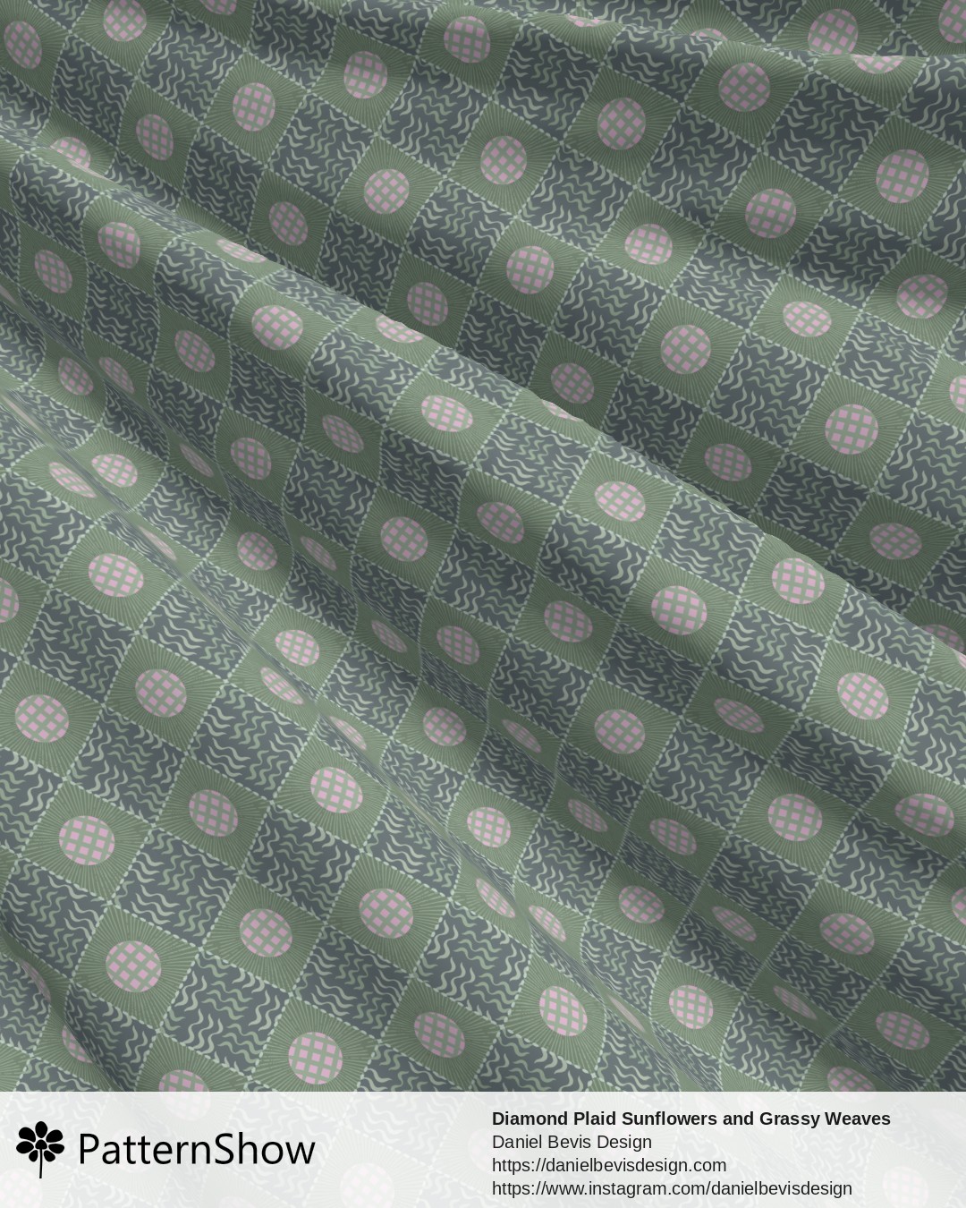 Diamond Plaid Sunflowers and Grassy Weaves - Eucalyptus 