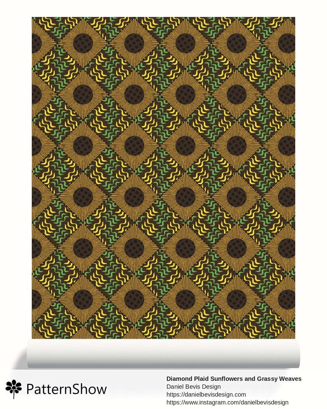 Diamond Plaid Sunflowers and Grassy Weaves wallpaper - Natural