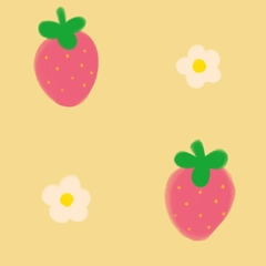 Sweet Strawberries - Strawberry Pink on Yellow