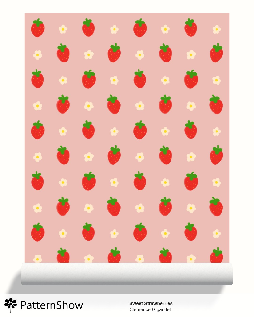 Sweet Strawberries wallpaper - Strawberry Red on Pink