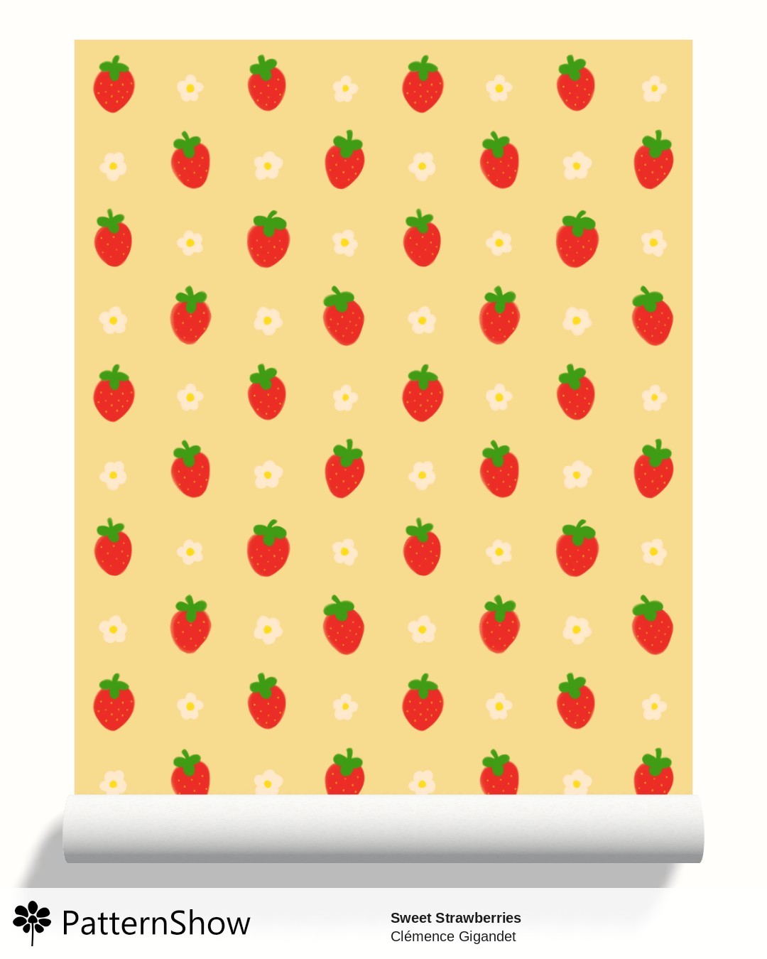 Sweet Strawberries wallpaper - Strawberry Red on Yellow