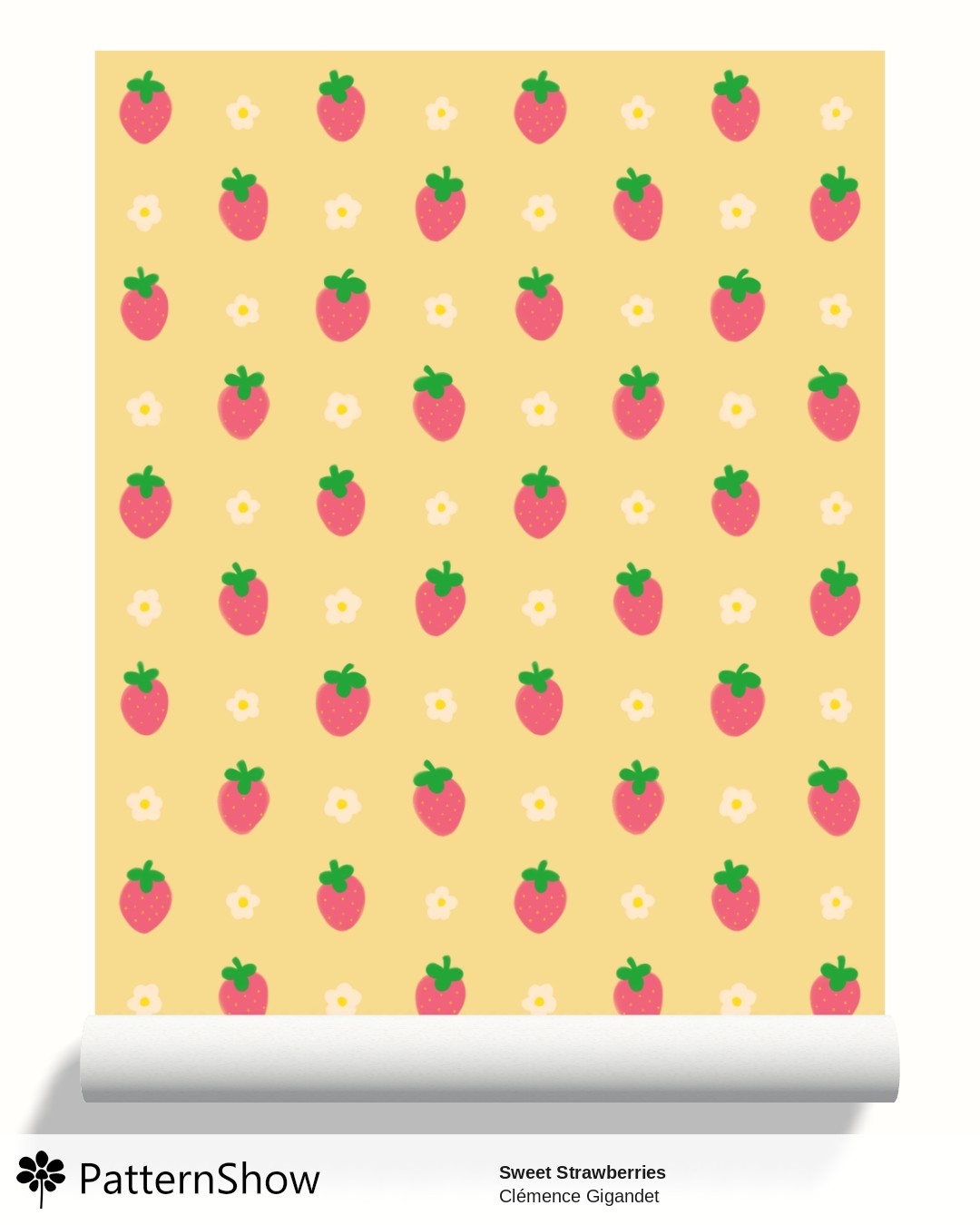 Sweet Strawberries wallpaper - Strawberry Pink on Yellow