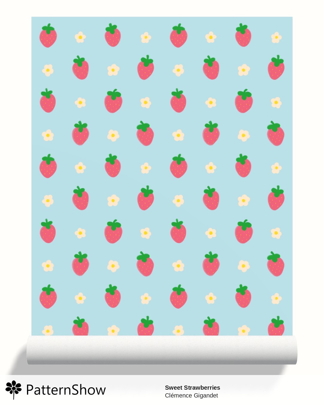 Sweet Strawberries wallpaper - Strawberry Pink on Blue