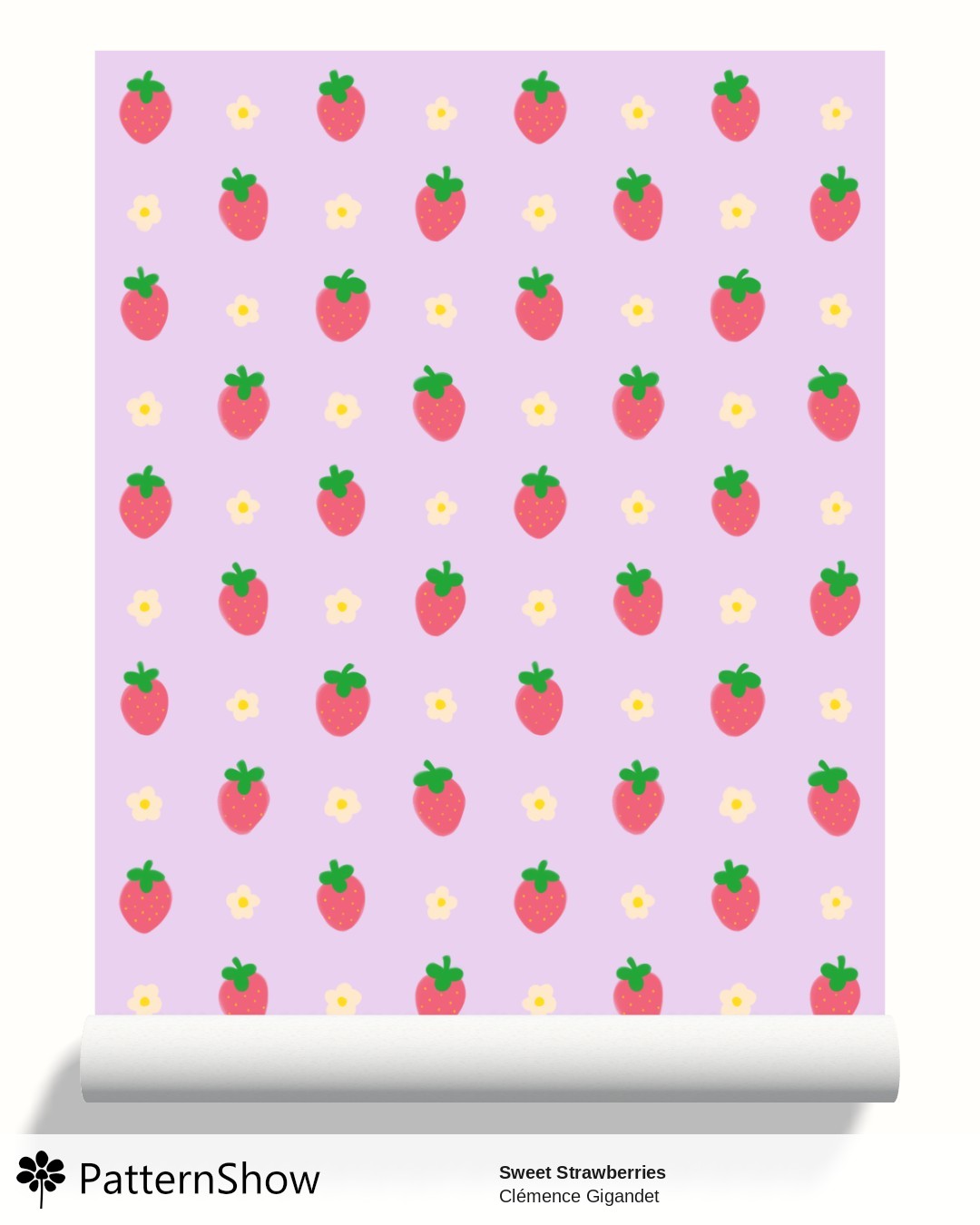 Sweet Strawberries wallpaper - Strawberry Pink on Lilac