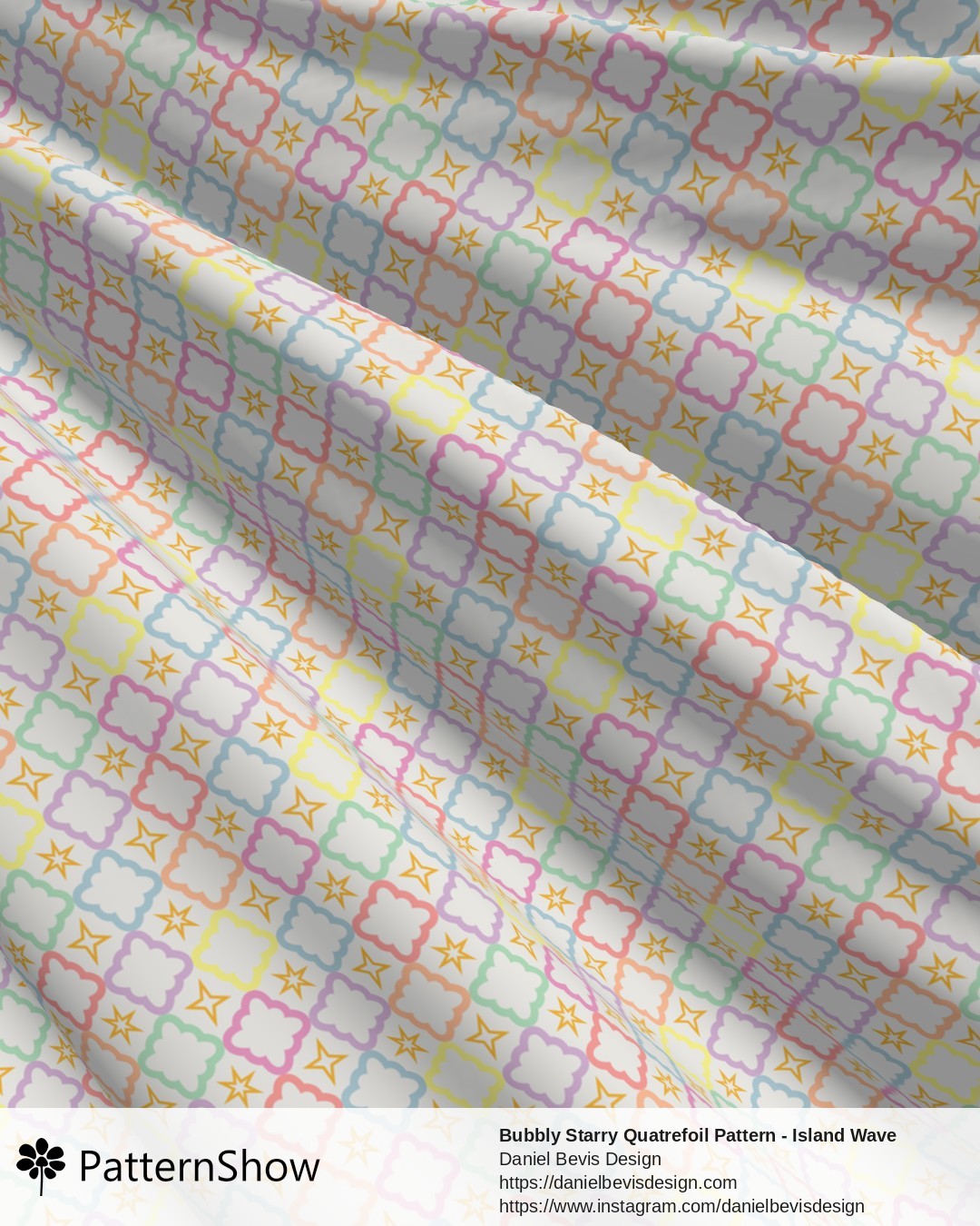Bubbly Starry Quatrefoil Pattern - Island Wave Blue, Sunshine Yellow and White - Candy Rainbow