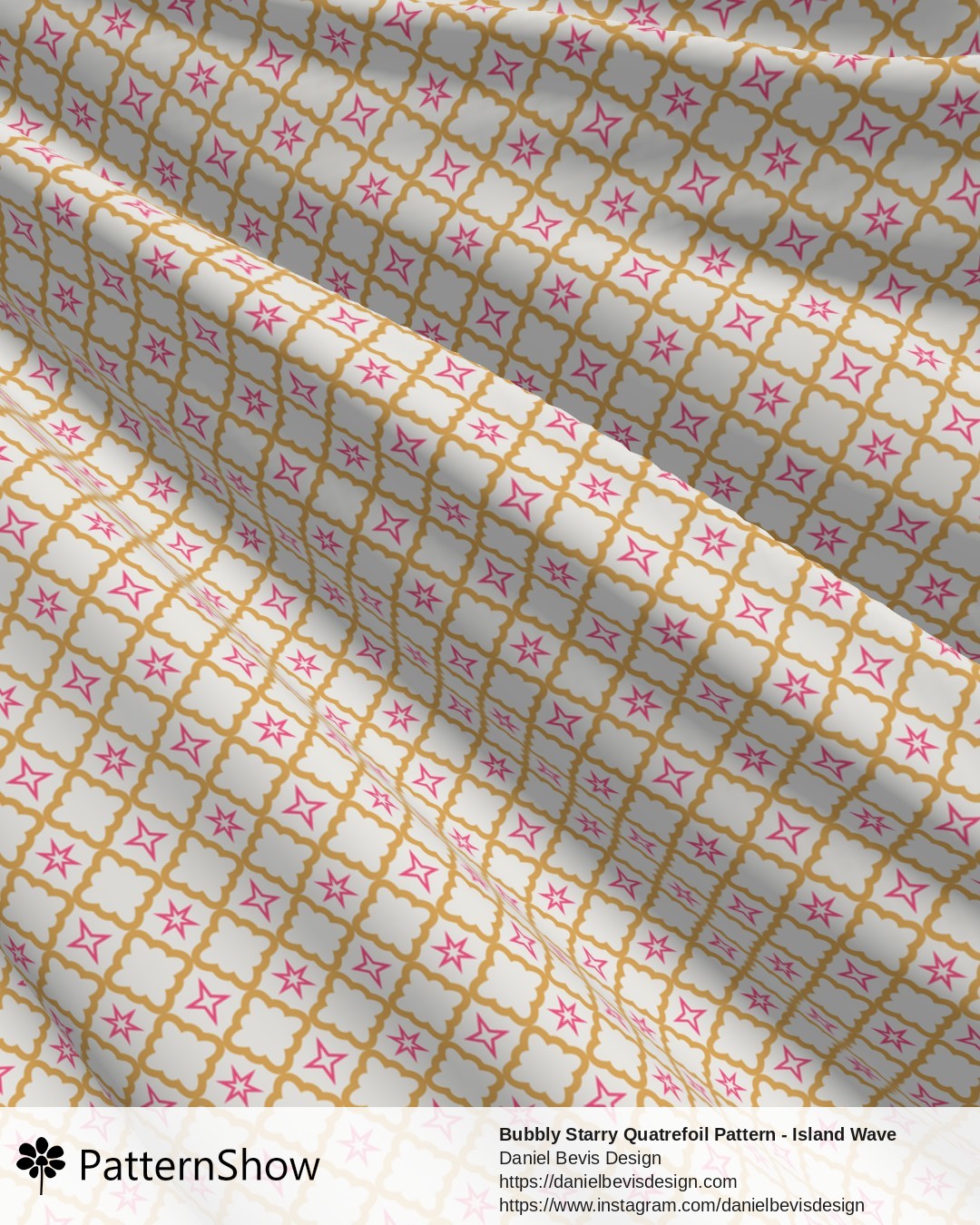 Bubbly Starry Quatrefoil Pattern - Island Wave Blue, Sunshine Yellow and White - Blossom Pink, Gold and White