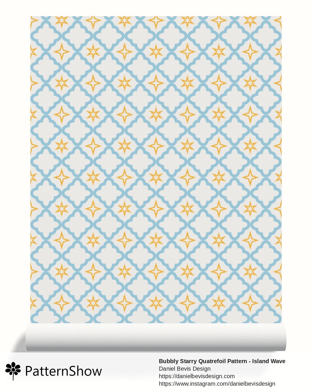 Bubbly Starry Quatrefoil Pattern - Island Wave Blue, Sunshine Yellow and White wallpaper - Island Wave Blue, Sunshine Yellow and White