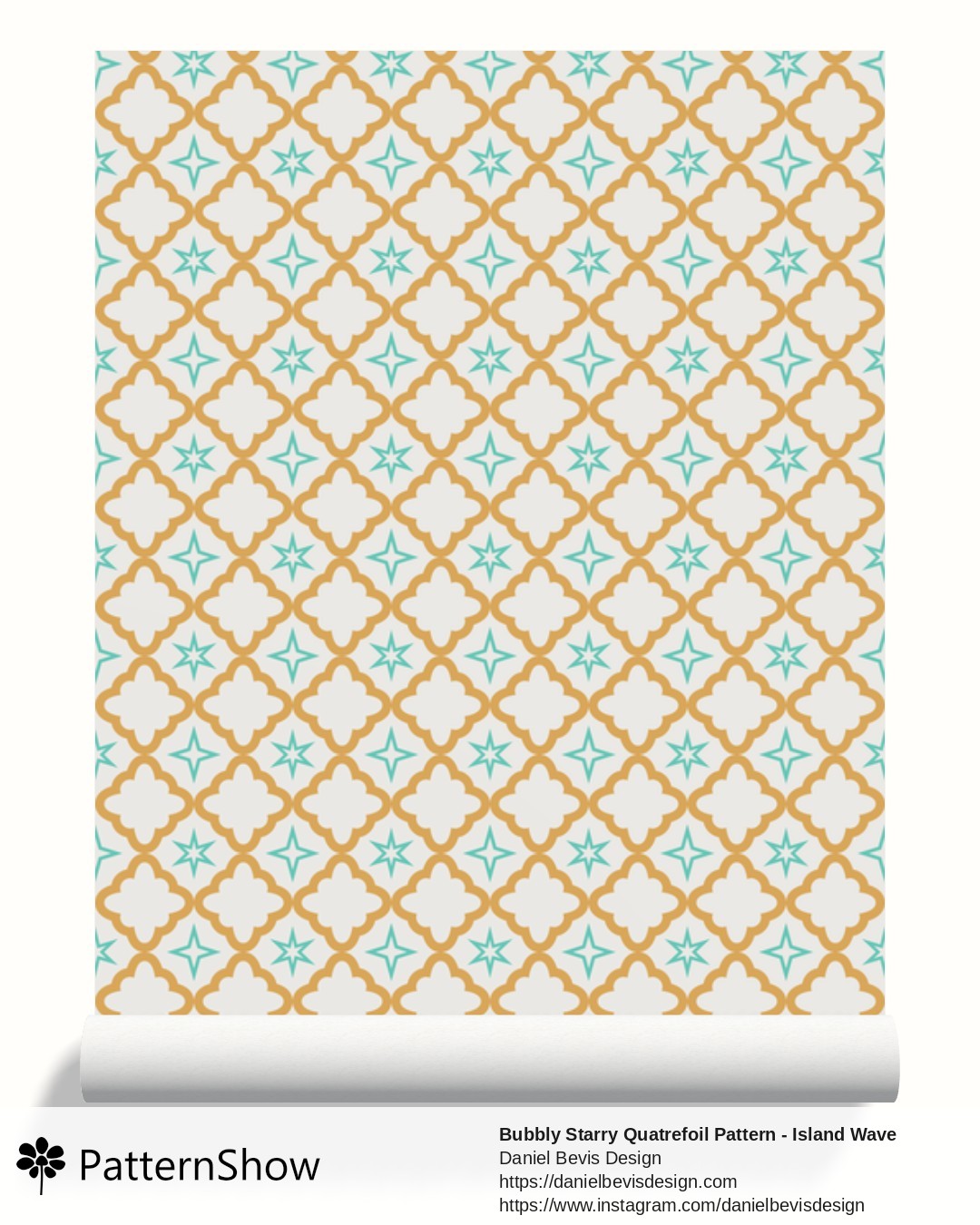 Bubbly Starry Quatrefoil Pattern - Island Wave Blue, Sunshine Yellow and White wallpaper - Lush Teal, Gold and White