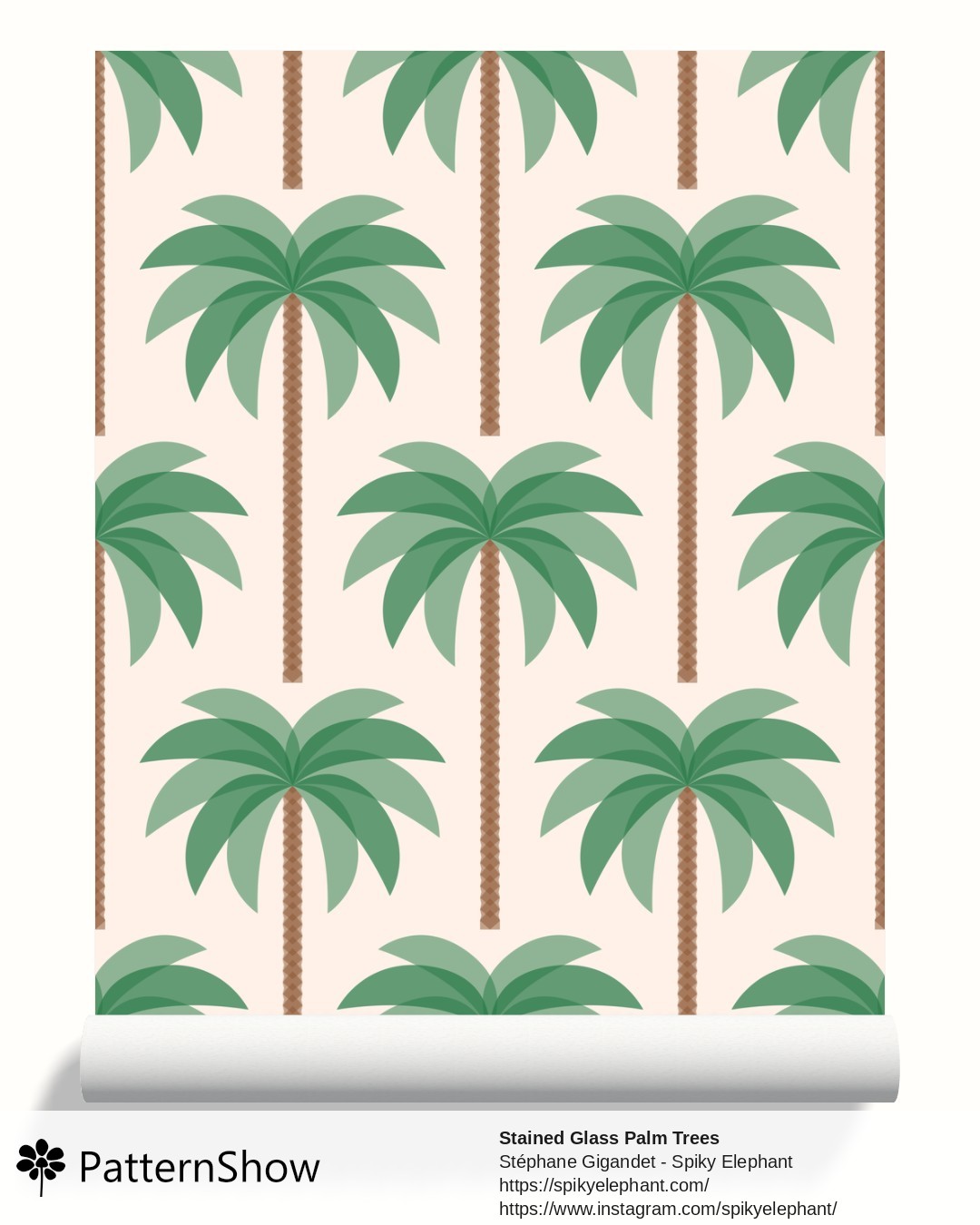 Stained Glass Palm Trees wallpaper - stained-glass-palm-trees.seychelles-green-sand-cream-background.3600x4500