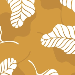 White Tropical Leaf Pattern on Mustard Background - Mustard Yellow and White