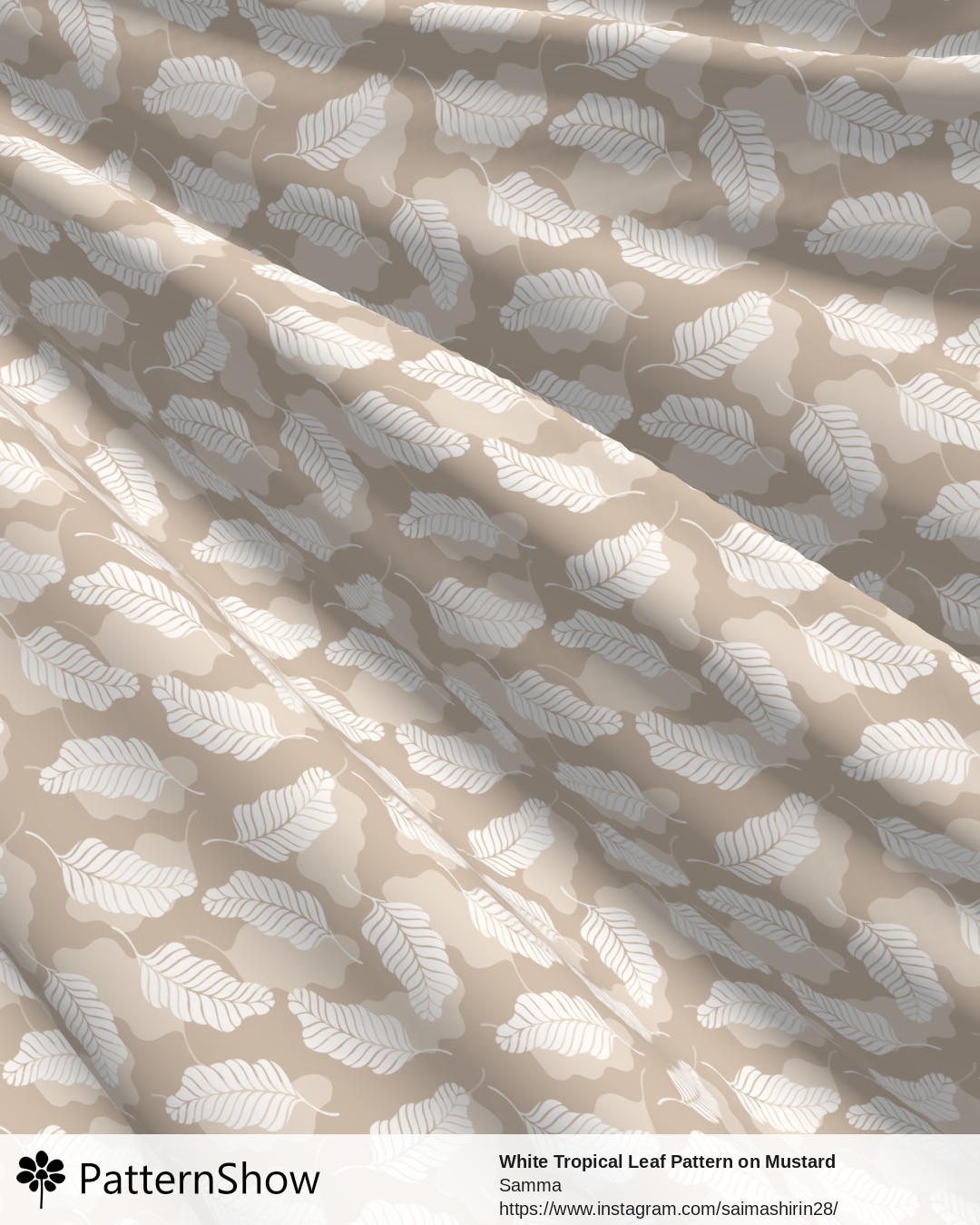 White Tropical Leaf Pattern on Mustard Background - Warm Beige and White