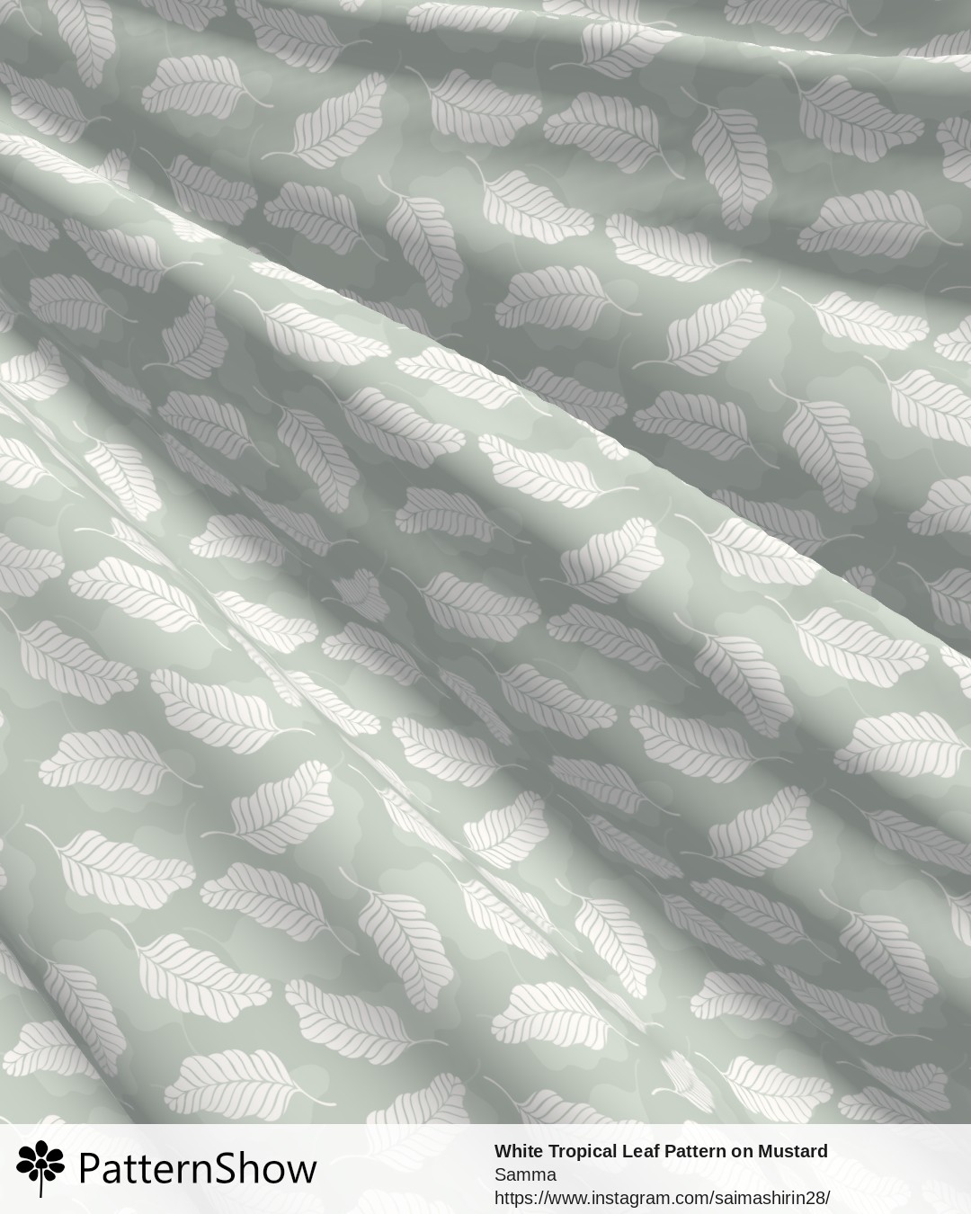 White Tropical Leaf Pattern on Mustard Background - Soft Sage Green and White